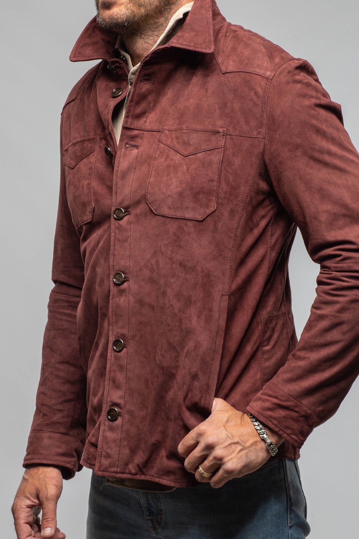 Gimo's Outrider Suede Corduroy Jacket In Burgundy Mens - Outerwear - Leather