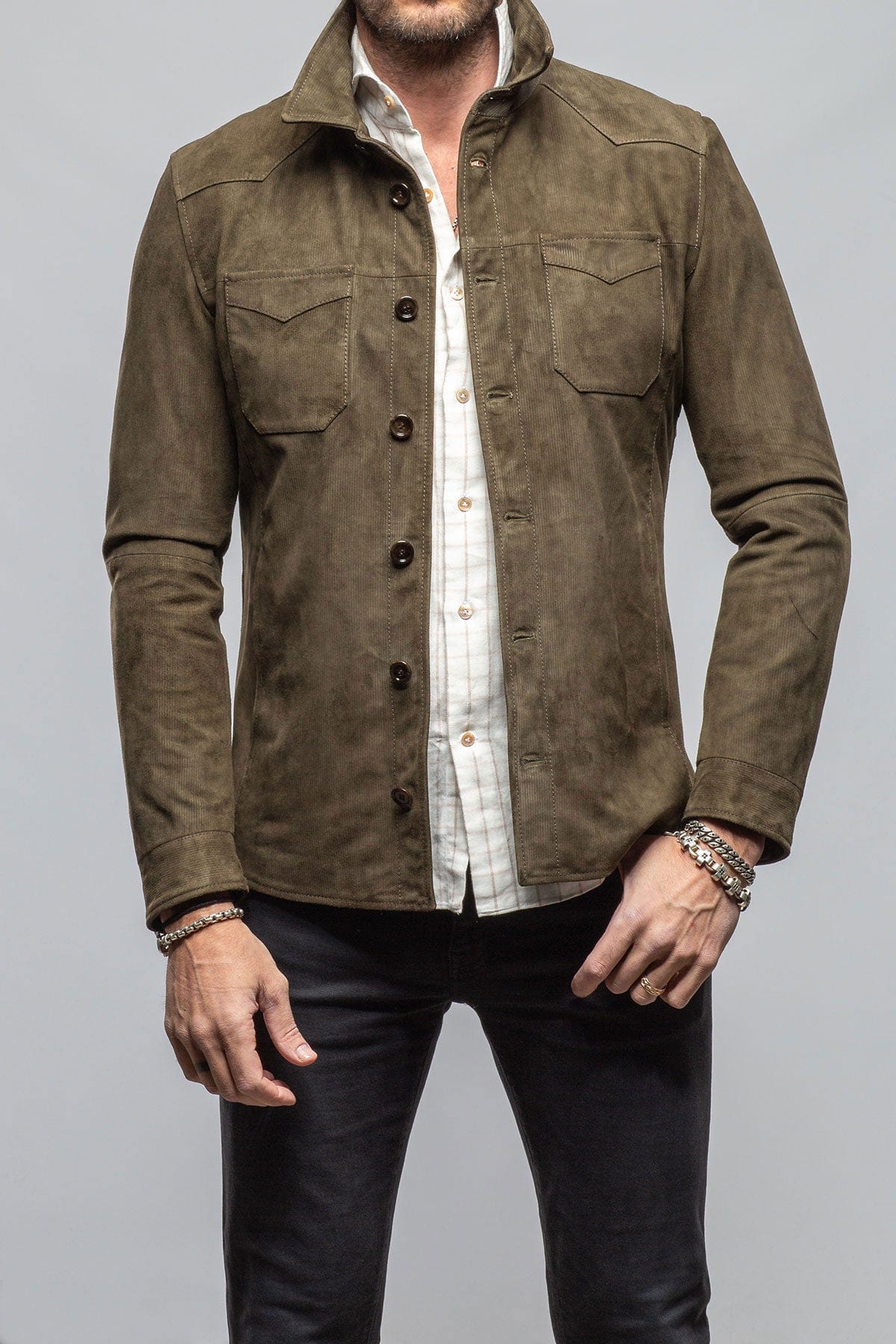 Outrider Suede Corduroy Jacket In Green - AXEL'S