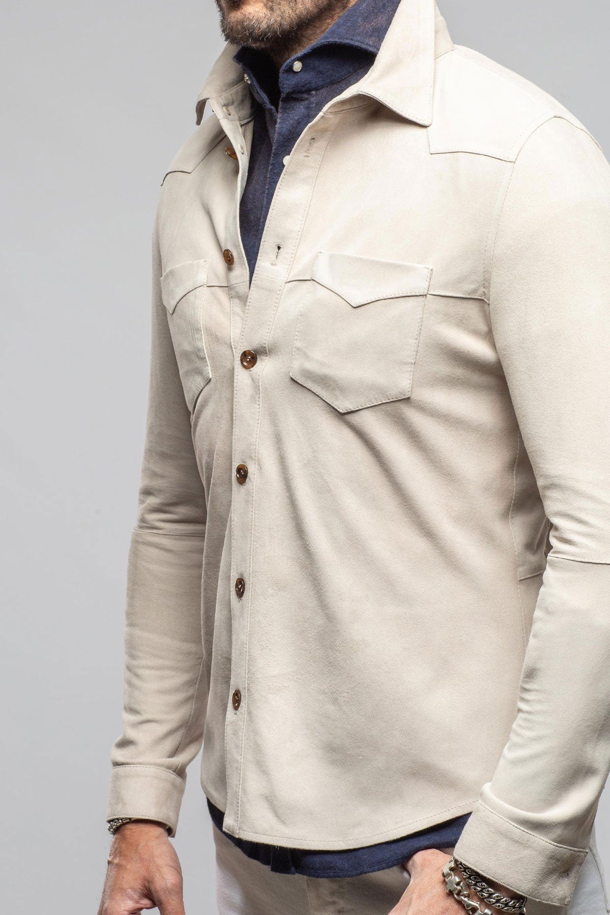 Gimo's Red River Suede Western Shirt In Ecru Mens - Outerwear - Leather