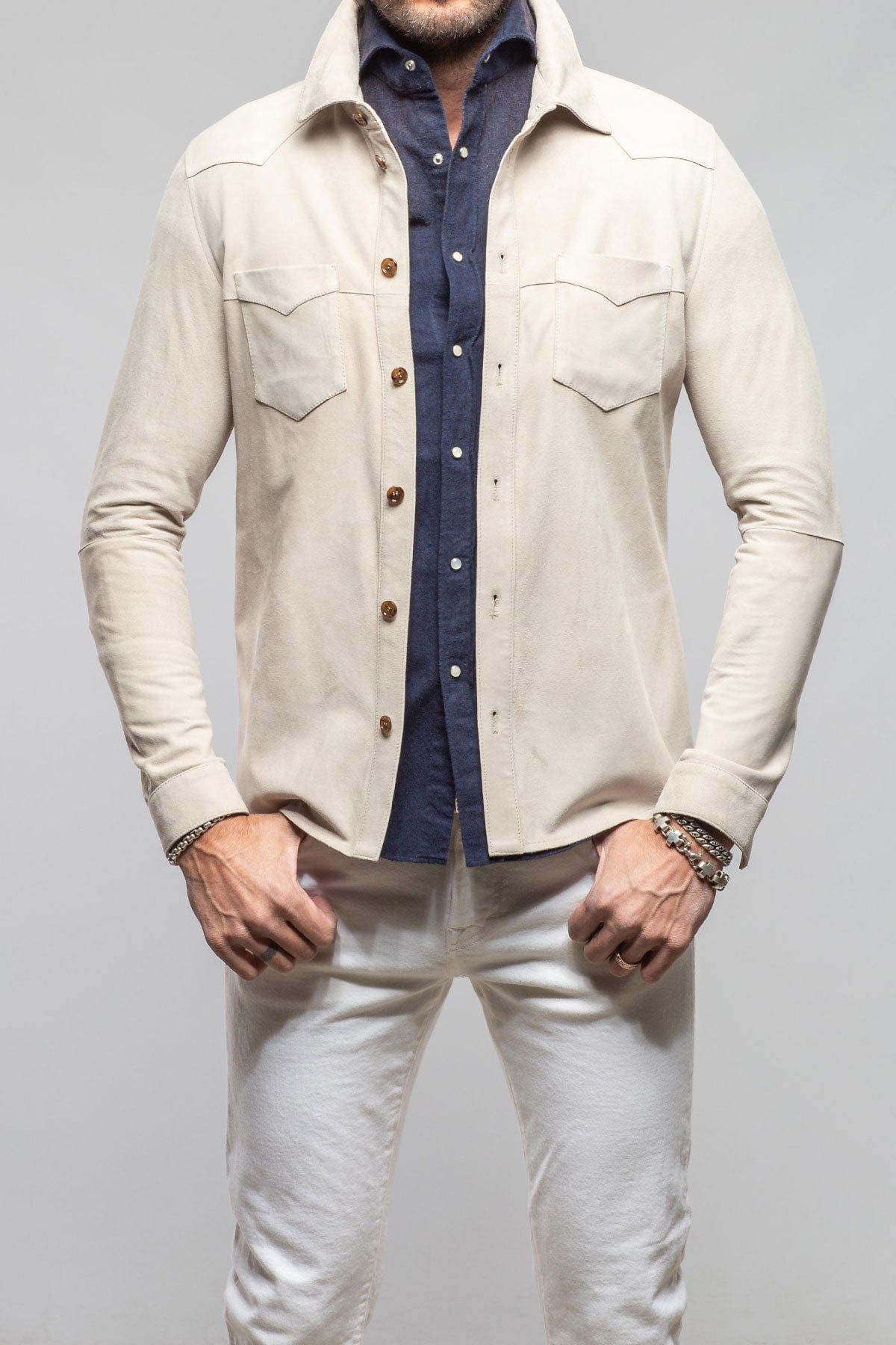 Gimo's Red River Suede Western Shirt In Ecru Mens - Outerwear - Leather