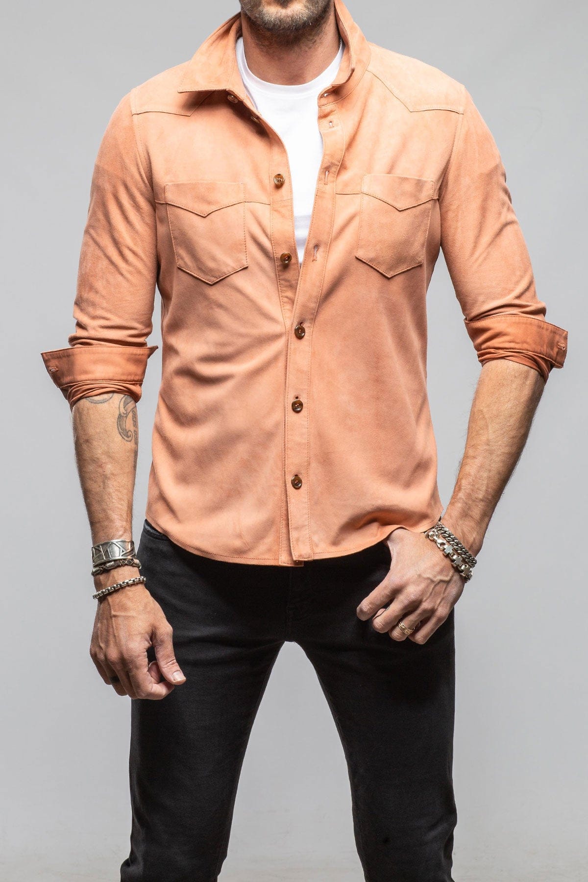 Gimo's Red River Suede Western Shirt In Salmon | Axel's of Vail