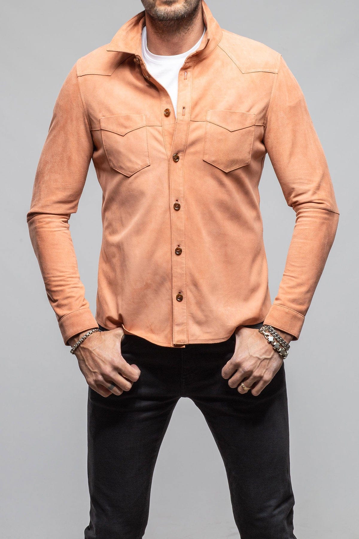Gimo's Red River Suede Western Shirt In Salmon Mens - Outerwear - Leather