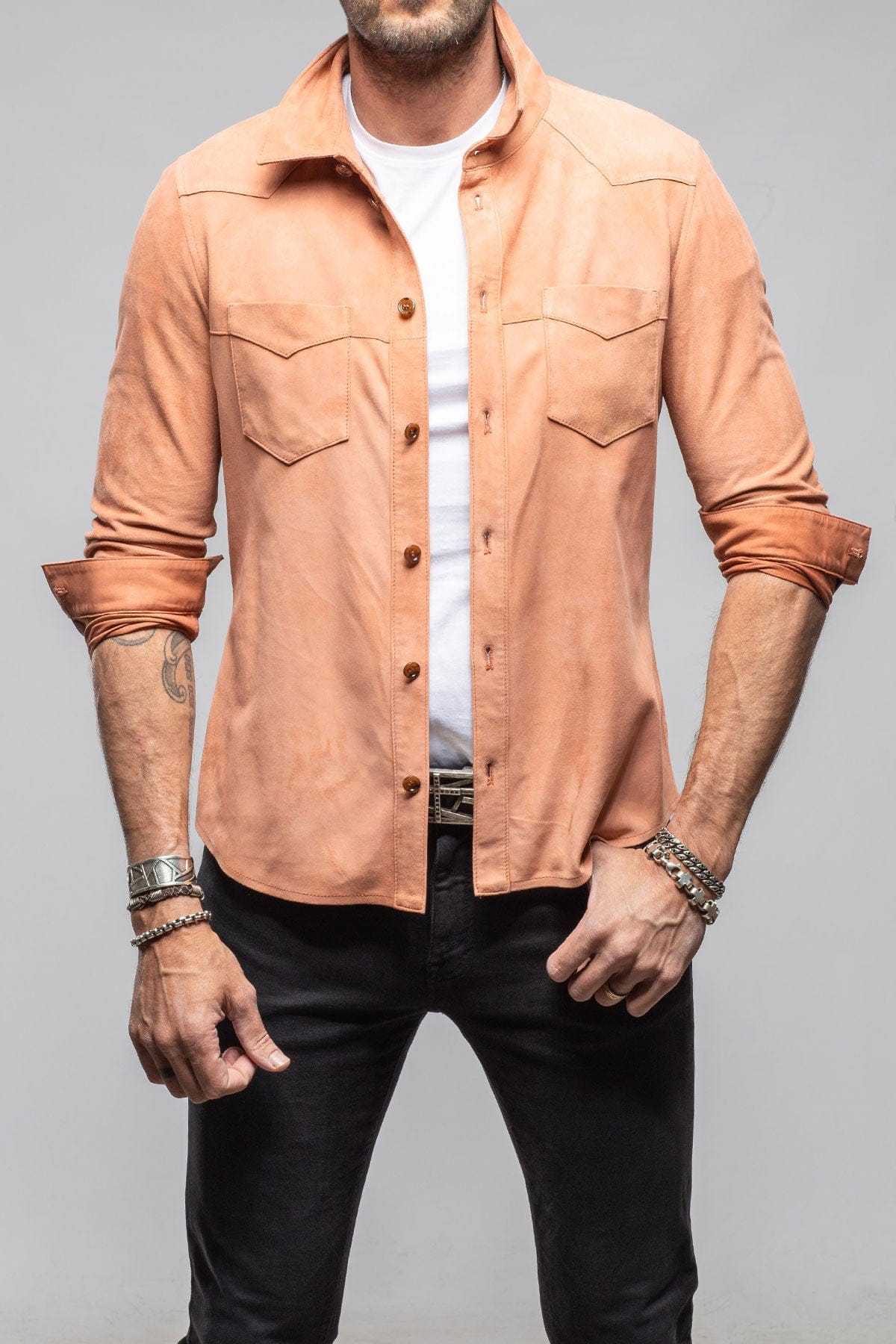 Gimo's Red River Suede Western Shirt In Salmon Mens - Outerwear - Leather