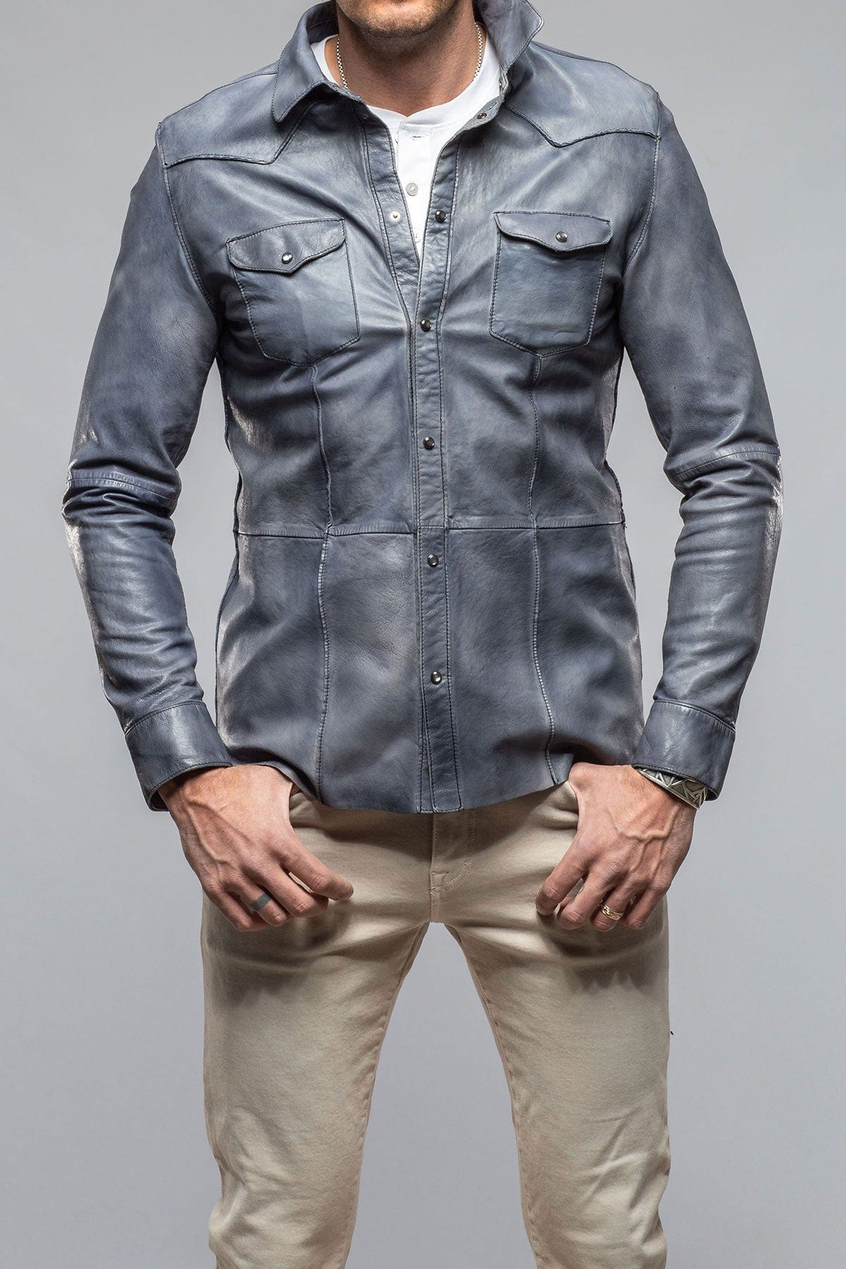 Shadow Leather Shirt In Blue - AXEL'S