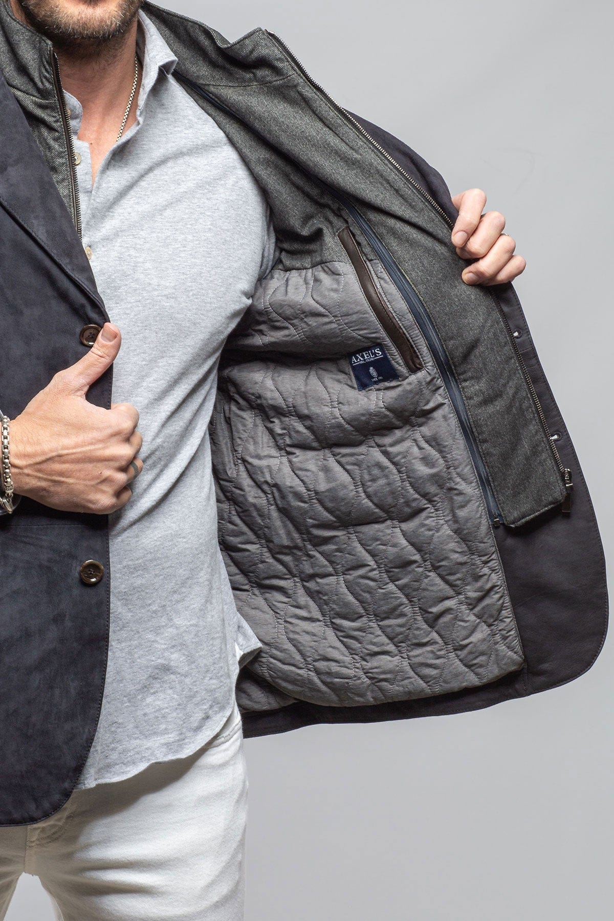 Gimo's Tiguan Suede Jacket In Washed Navy Mens - Outerwear - Leather