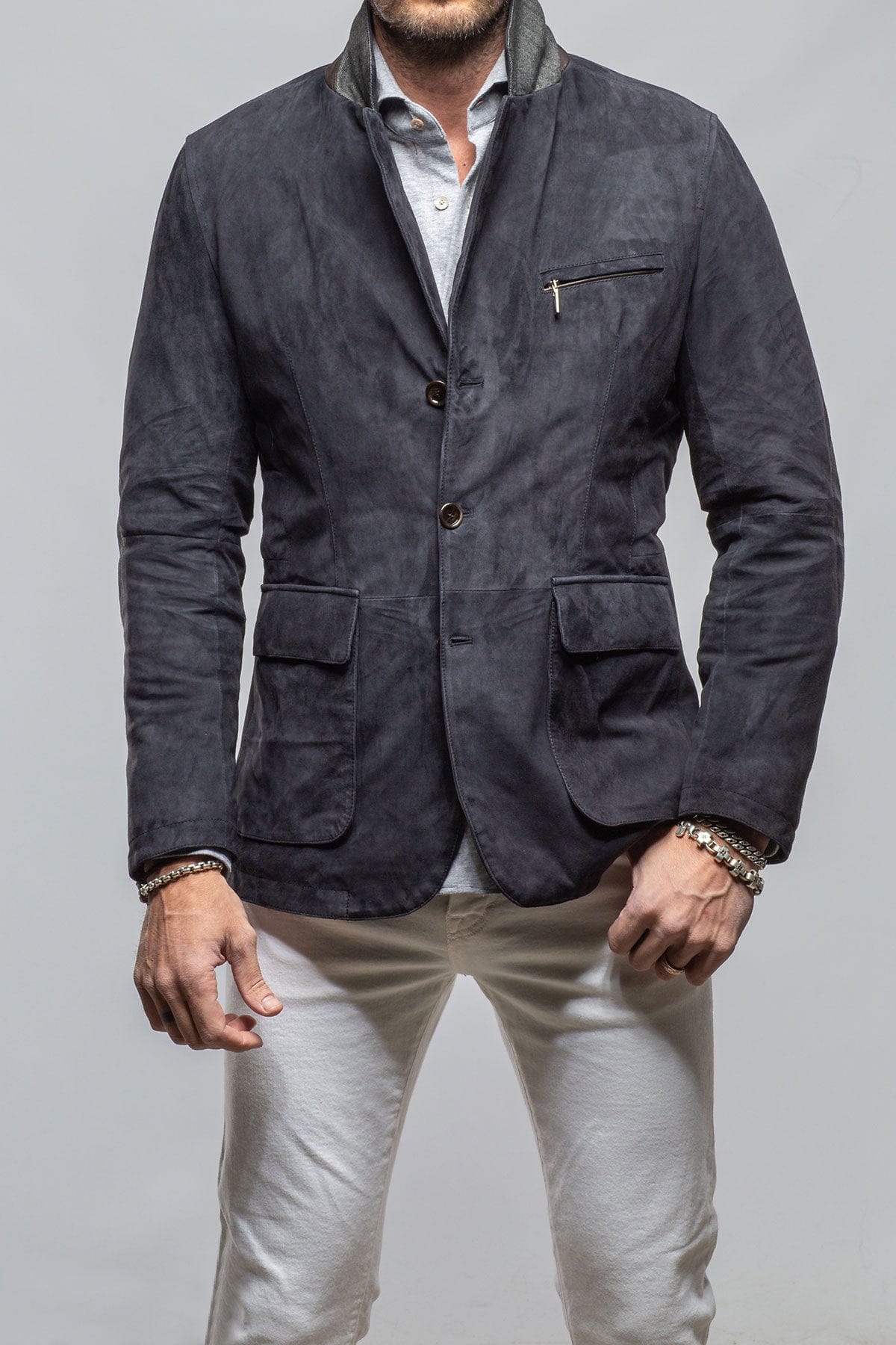 Gimo's Tiguan Suede Jacket In Washed Navy Mens - Outerwear - Leather