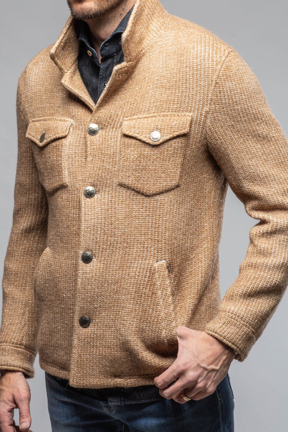 Wrangell Knit Jacket In Camel - AXEL'S