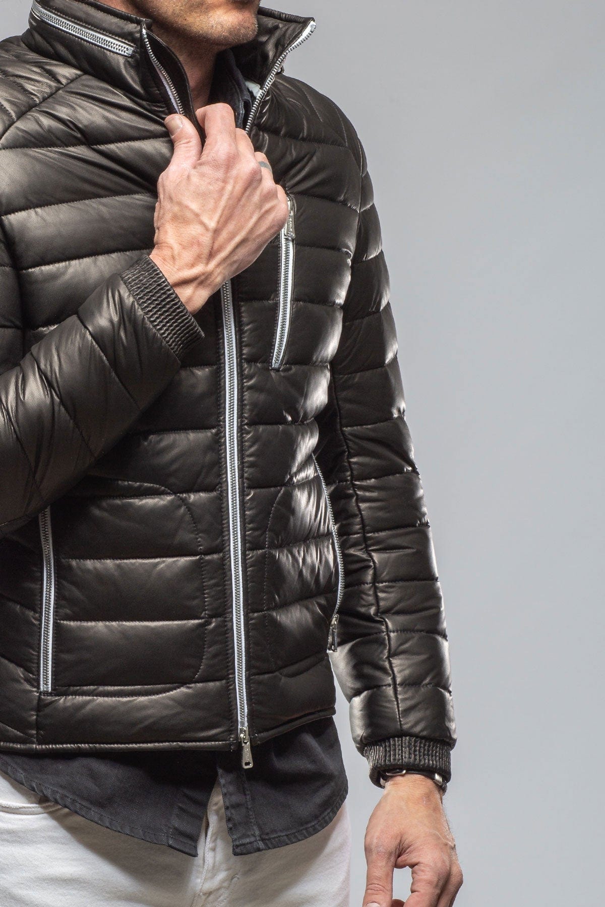 Heinz Bauer F1 Racer Down Jacket In Black | Mens - Outerwear - Leather