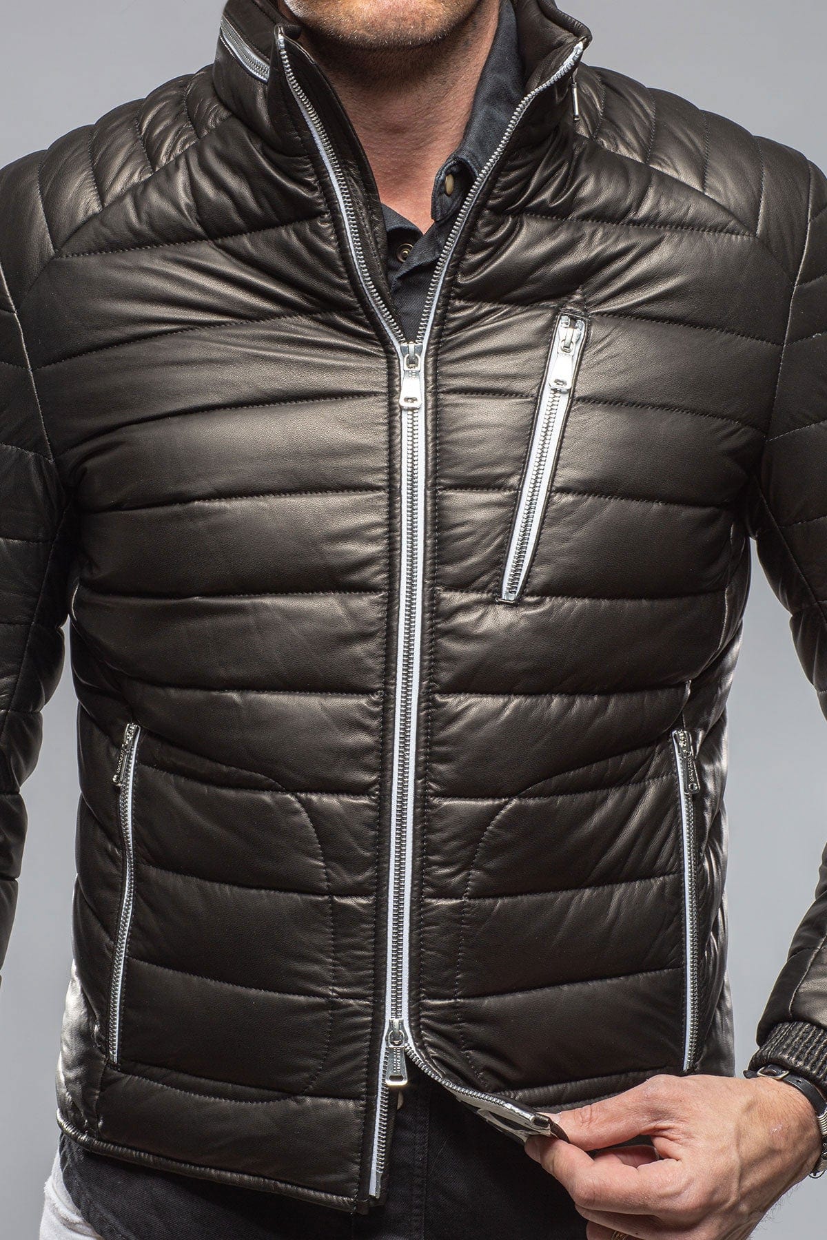 Heinz Bauer F1 Racer Down Jacket In Black | Mens - Outerwear - Leather