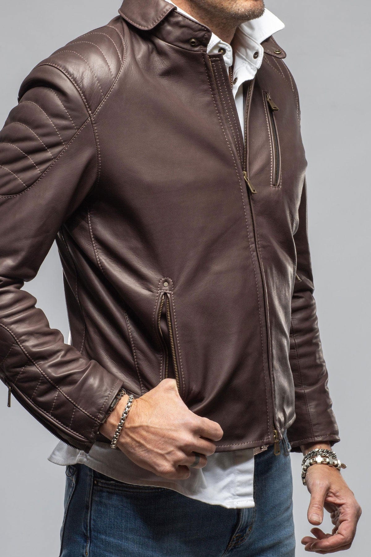 Heinz Bauer Interlagos Moto Jacket In Chocolate Brown Mens - Outerwear - Leather