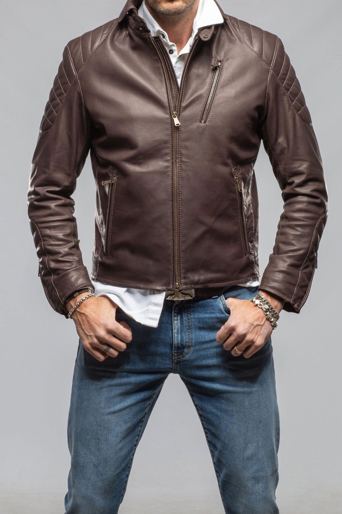 Heinz Bauer Interlagos Moto Jacket In Chocolate Brown Mens - Outerwear - Leather