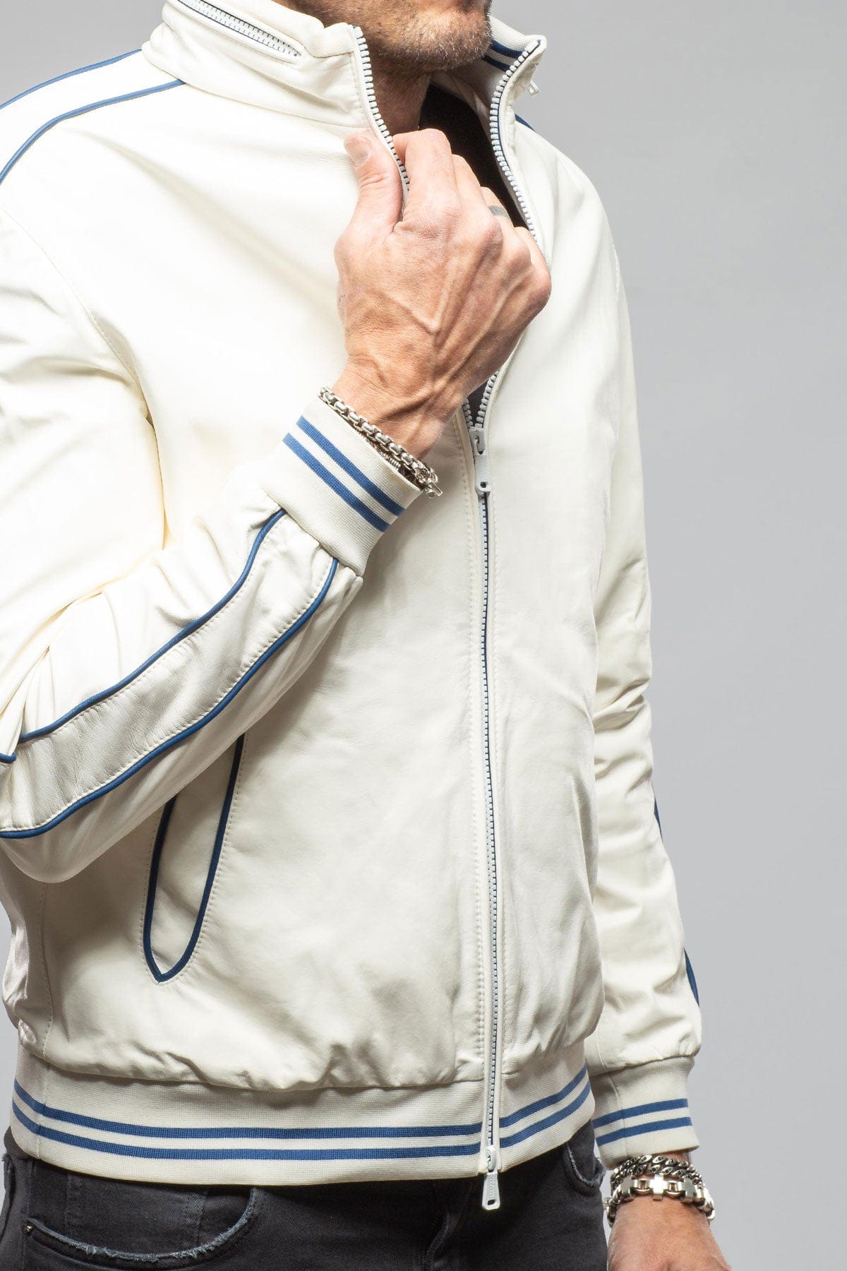 Heinz Bauer LS Race Jacket In White Mens - Outerwear - Leather