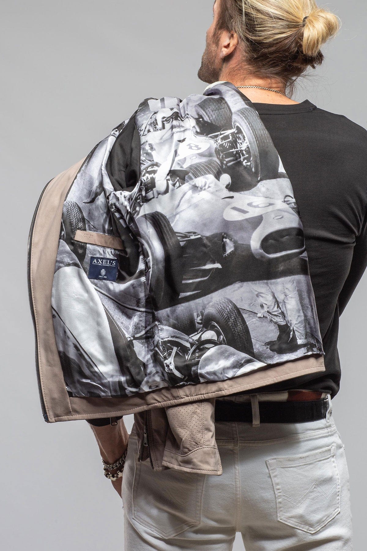 Heinz Bauer San Remo Race Jacket In Grey Sand Mens - Outerwear - Leather