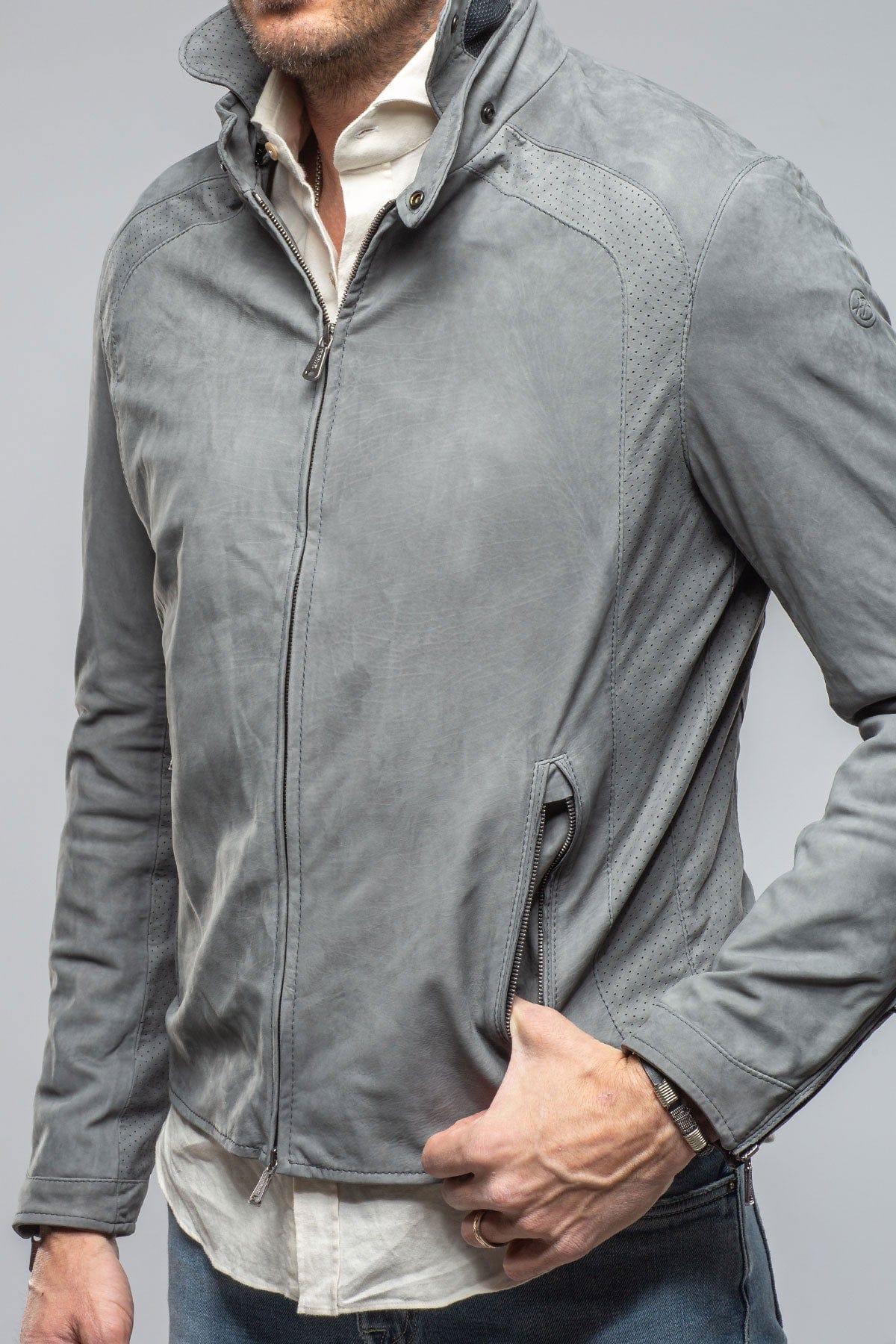 Heinz Bauer San Remo Race Jacket In Grey Taupe Mens - Outerwear - Leather