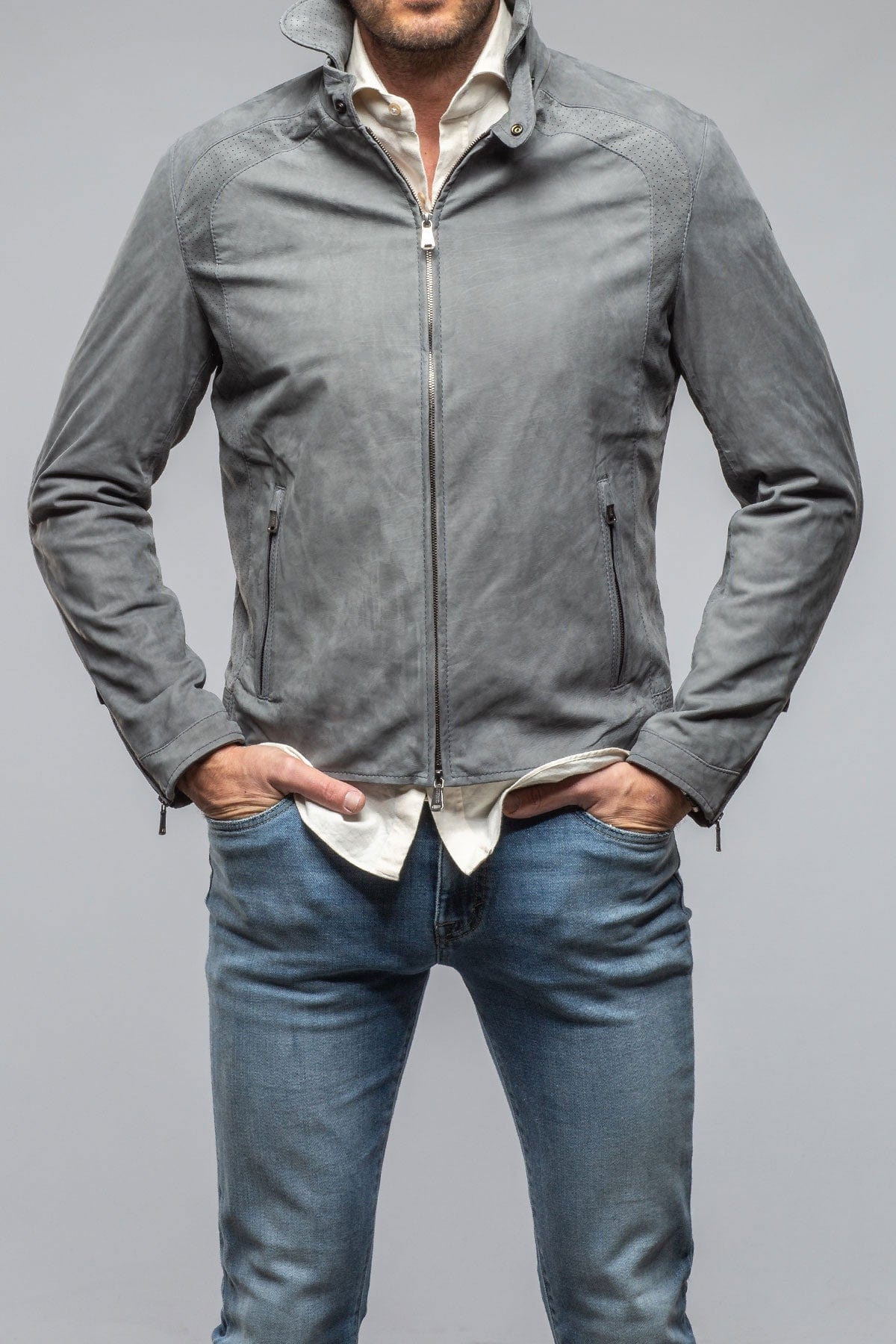 Heinz Bauer San Remo Race Jacket In Grey Taupe Mens - Outerwear - Leather