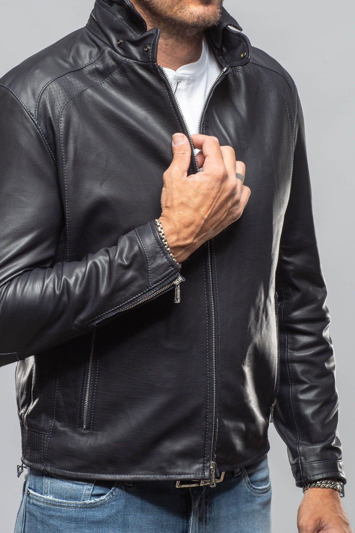 San Remo Race Jacket In Nappa Navy - AXEL'S