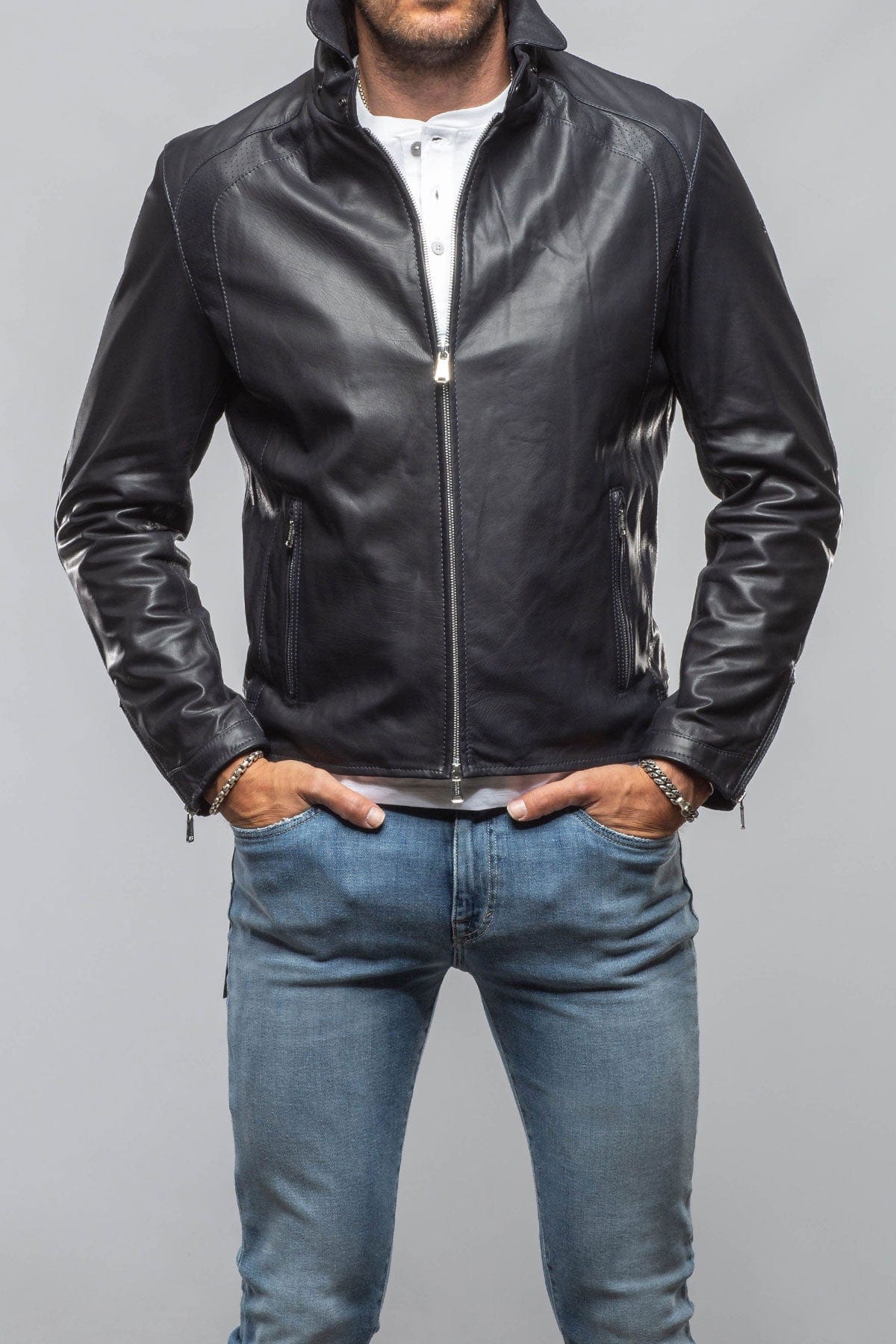 San Remo Race Jacket In Nappa Navy - AXEL'S