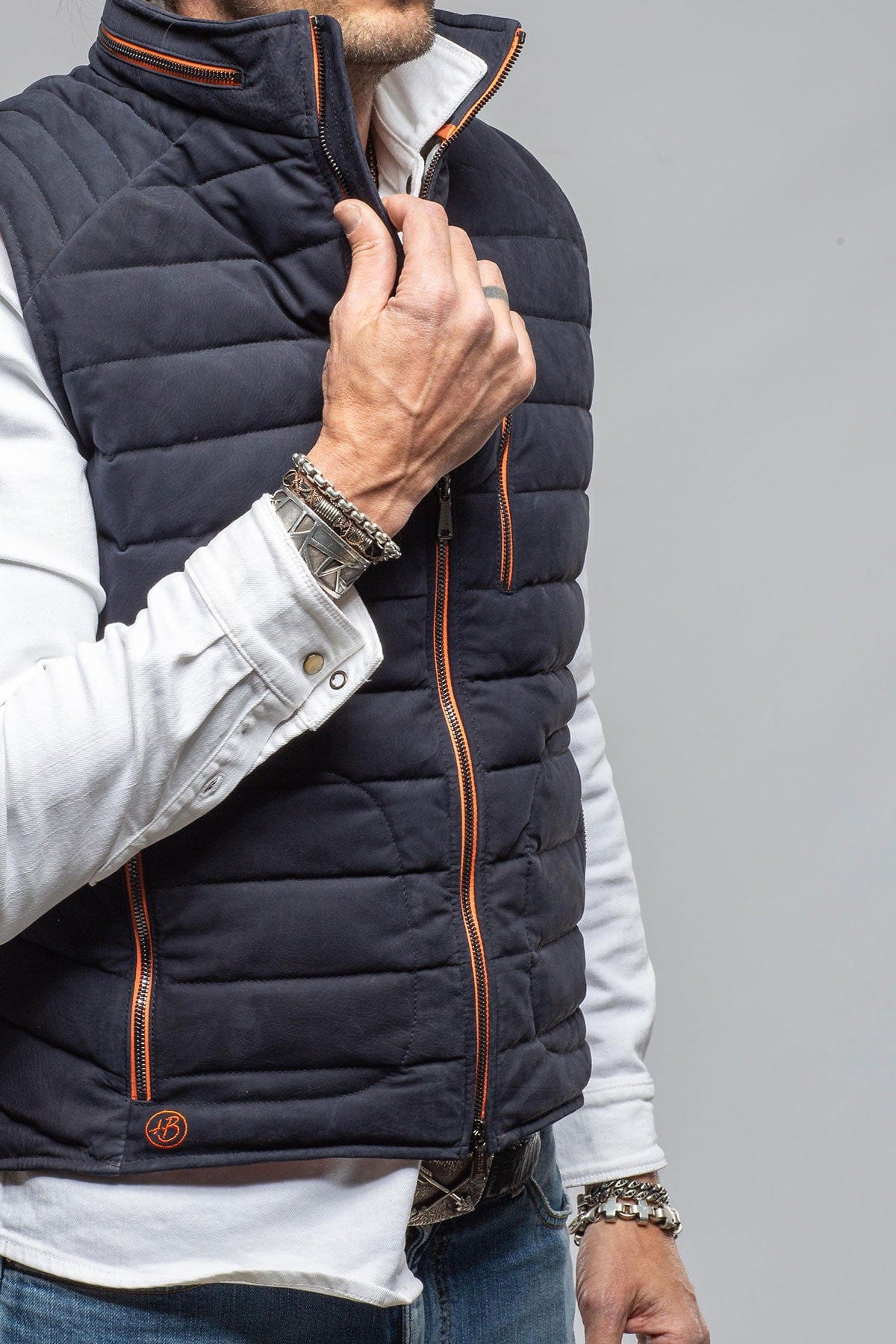 Heinz Bauer Saxan II Nubuck Vest In Navy Mens - Outerwear - Leather