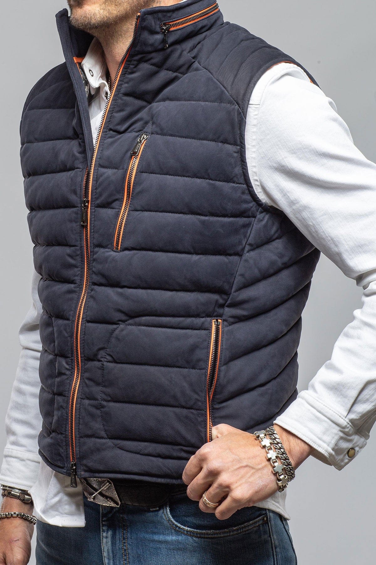 Heinz Bauer Saxan II Nubuck Vest In Navy Mens - Outerwear - Leather