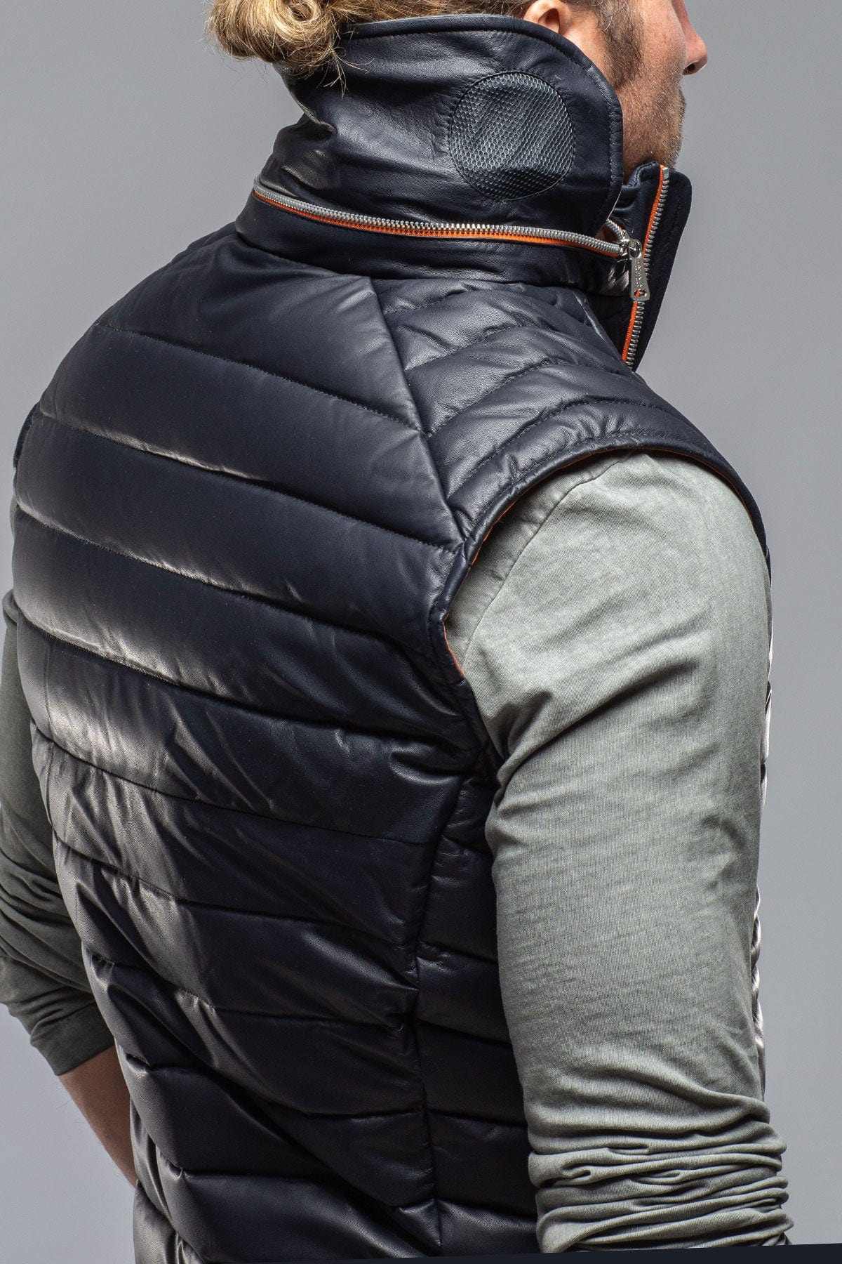 Heinz Bauer Saxan Leather Vest In Navy | Axel's of Vail