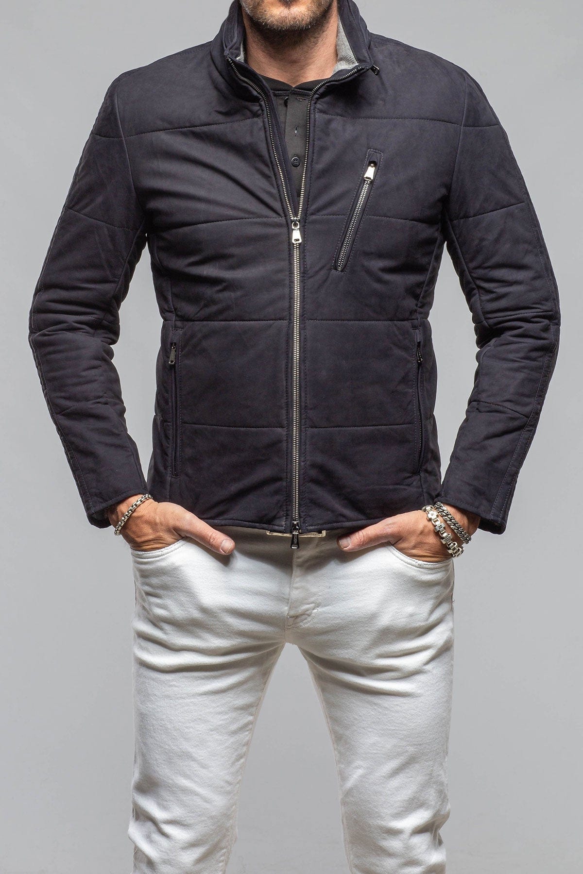 Heinz Bauer Stinger Suede Nubuck Jacket In Navy Metal Mens - Outerwear - Leather