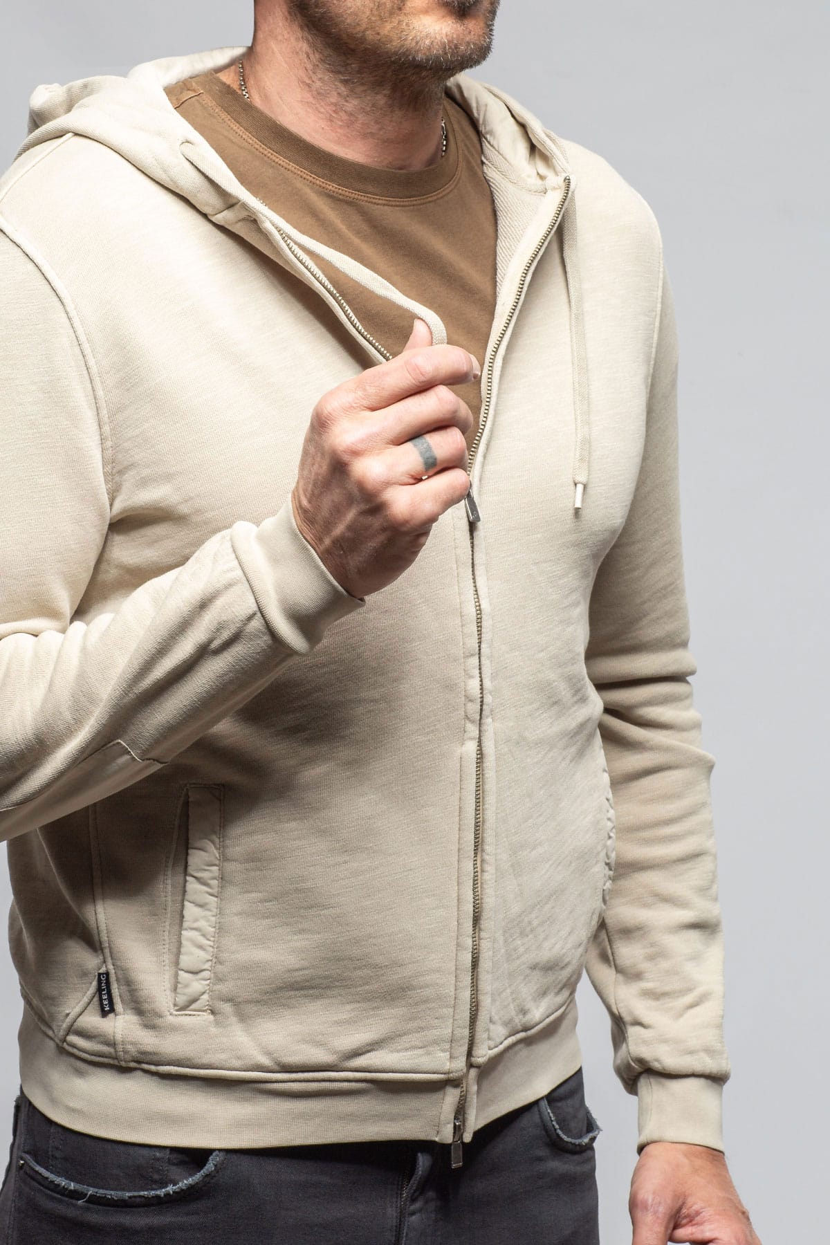 Keeling Sibut Zip Hoodie In Khaki Mens - Outerwear - Cloth