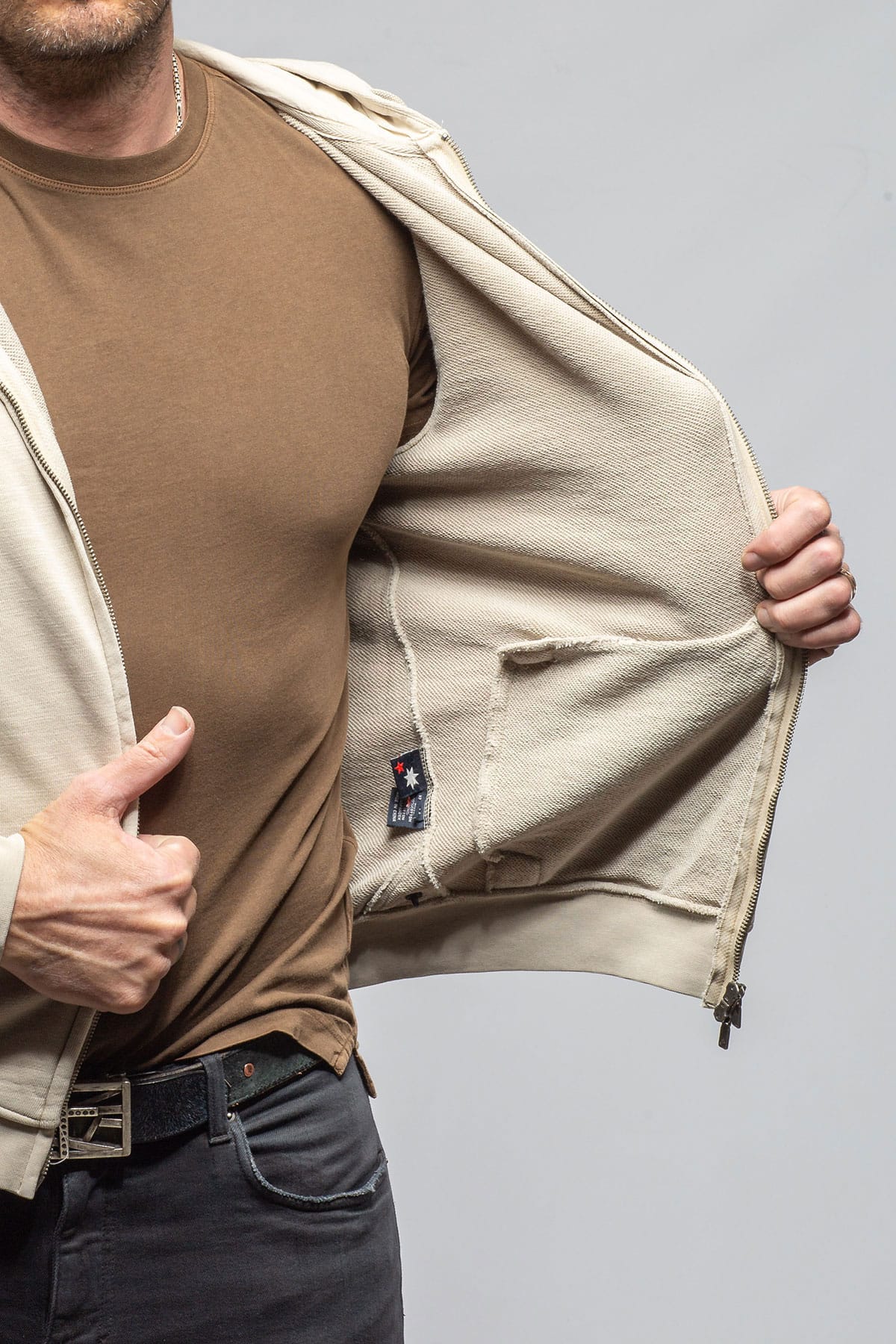 Keeling Sibut Zip Hoodie In Khaki Mens - Outerwear - Cloth