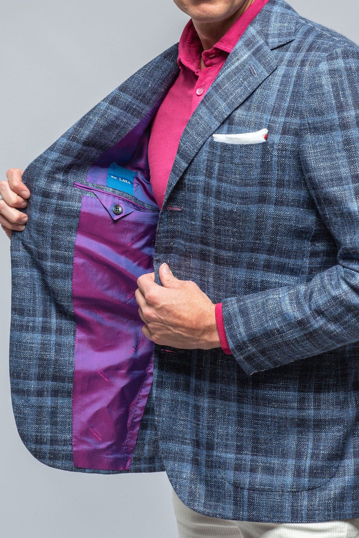 Kiton Le Barroux Blue and Navy Dark Check Jacket | Axel's of Vail