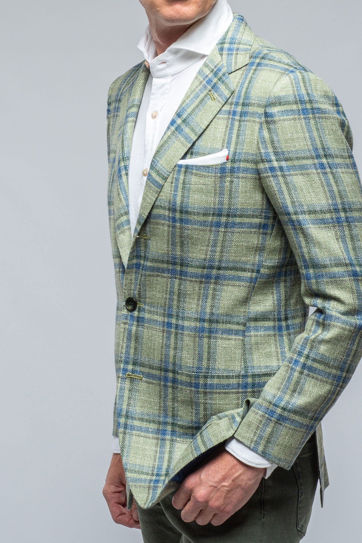 Kiton Roussillon Blue and Green Check Jacket | Axel's of Vail