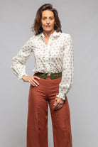 Liesl Cotton Ruffle Shirt Floral Print In White - AXEL'S