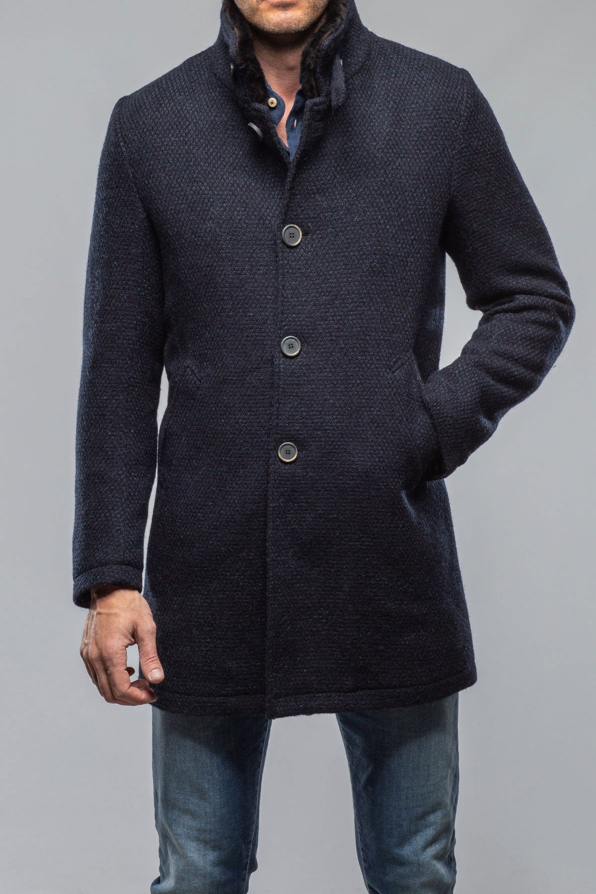 Gimo's Vancouver Knit Coat In Navy | Warehouse - Mens - Outerwear - Cloth