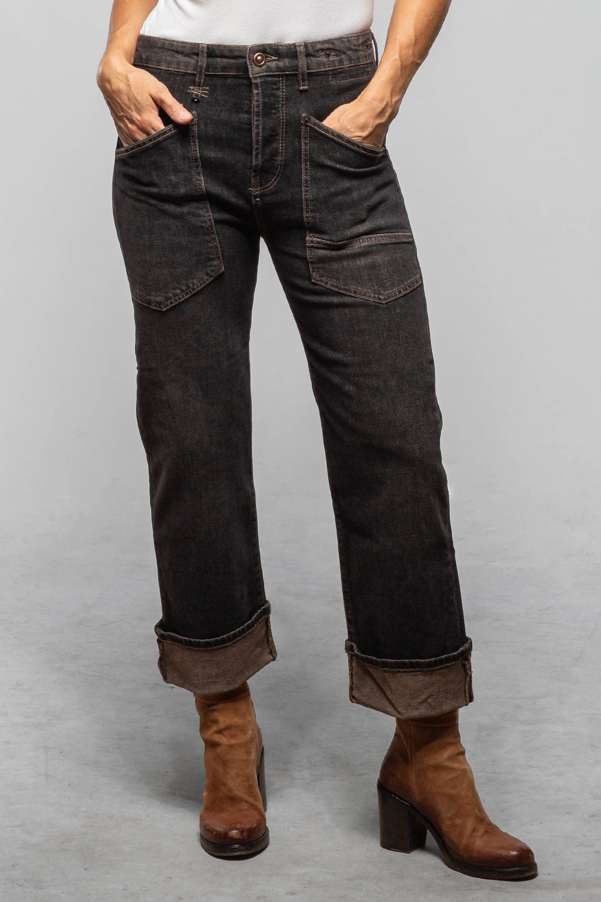 Mac Jeans MAC Dream Baggy Straight In Brown Tinted Black Ladies - Pants - Jeans