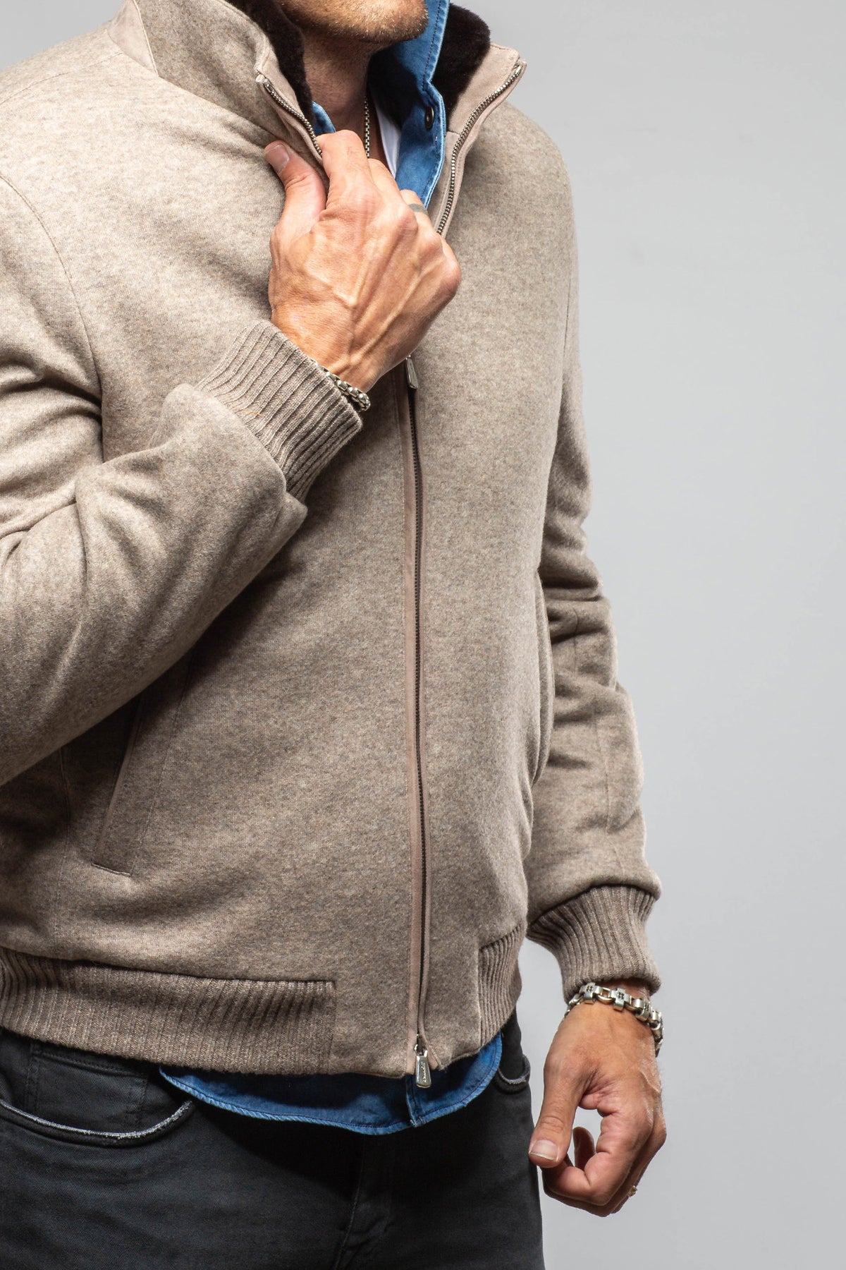 Mandelli Freeman Cashmere Mink Jacket In Sand Mens - Outerwear - Cloth