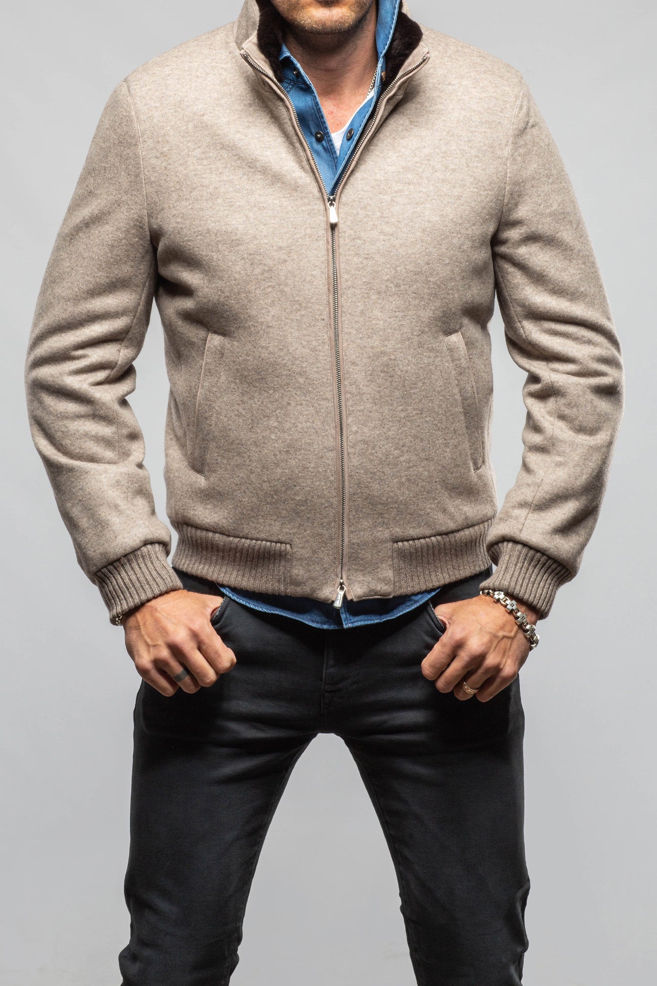 Freeman Cashmere Mink Jacket In Sand - AXEL'S