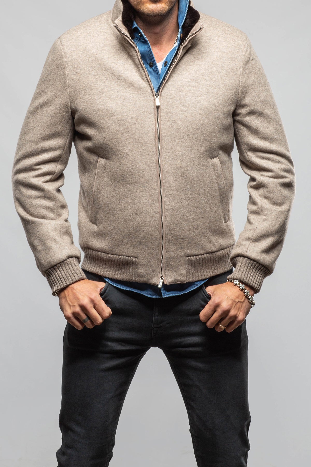 Mandelli Freeman Cashmere Mink Jacket In Sand Mens - Outerwear - Cloth