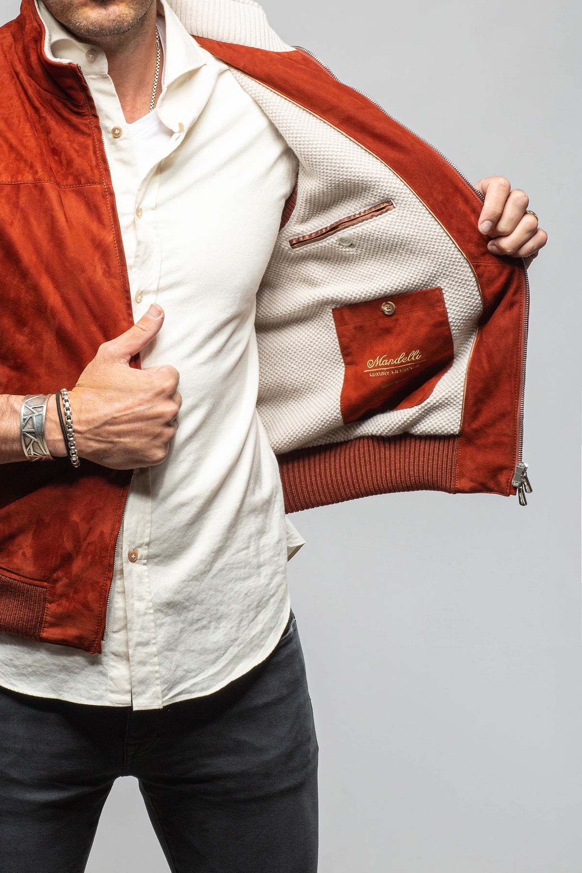 Mandelli Midler Suede Vest In Brick Mens - Outerwear - Leather