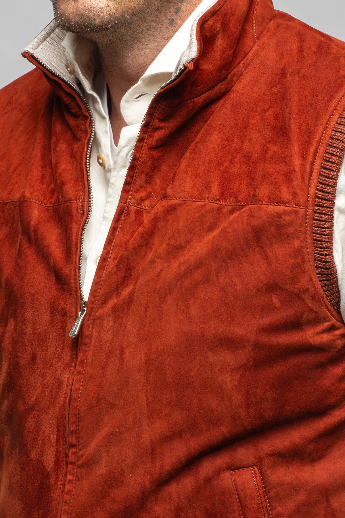 Mandelli Midler Suede Vest In Brick Mens - Outerwear - Leather