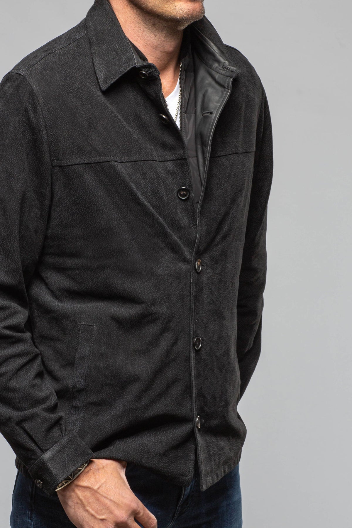 Manto Barker Buffalo Suede Jacket In Black Mens - Outerwear - Leather