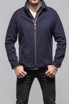 Manto Boulder Zip Jacket In Navy Wool-Silk Blend Mens - Outerwear - Cloth