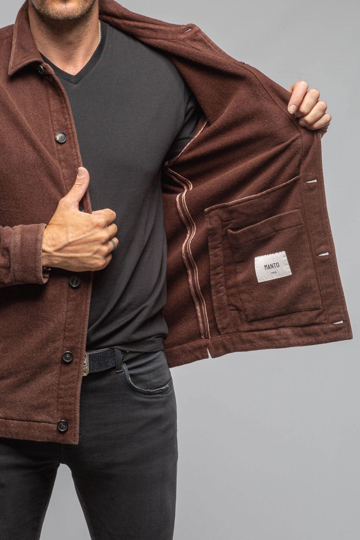 Manto Calderwood Garment Dyed Shirt Jacket In Chocolate | Axel's