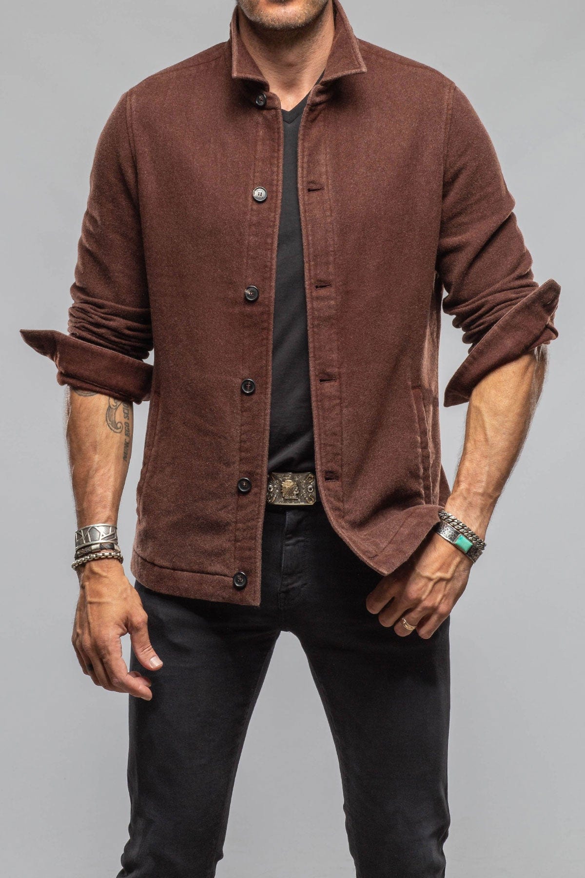 Calderwood Garment Dyed Shirt Jacket In Chocolate - AXEL'S