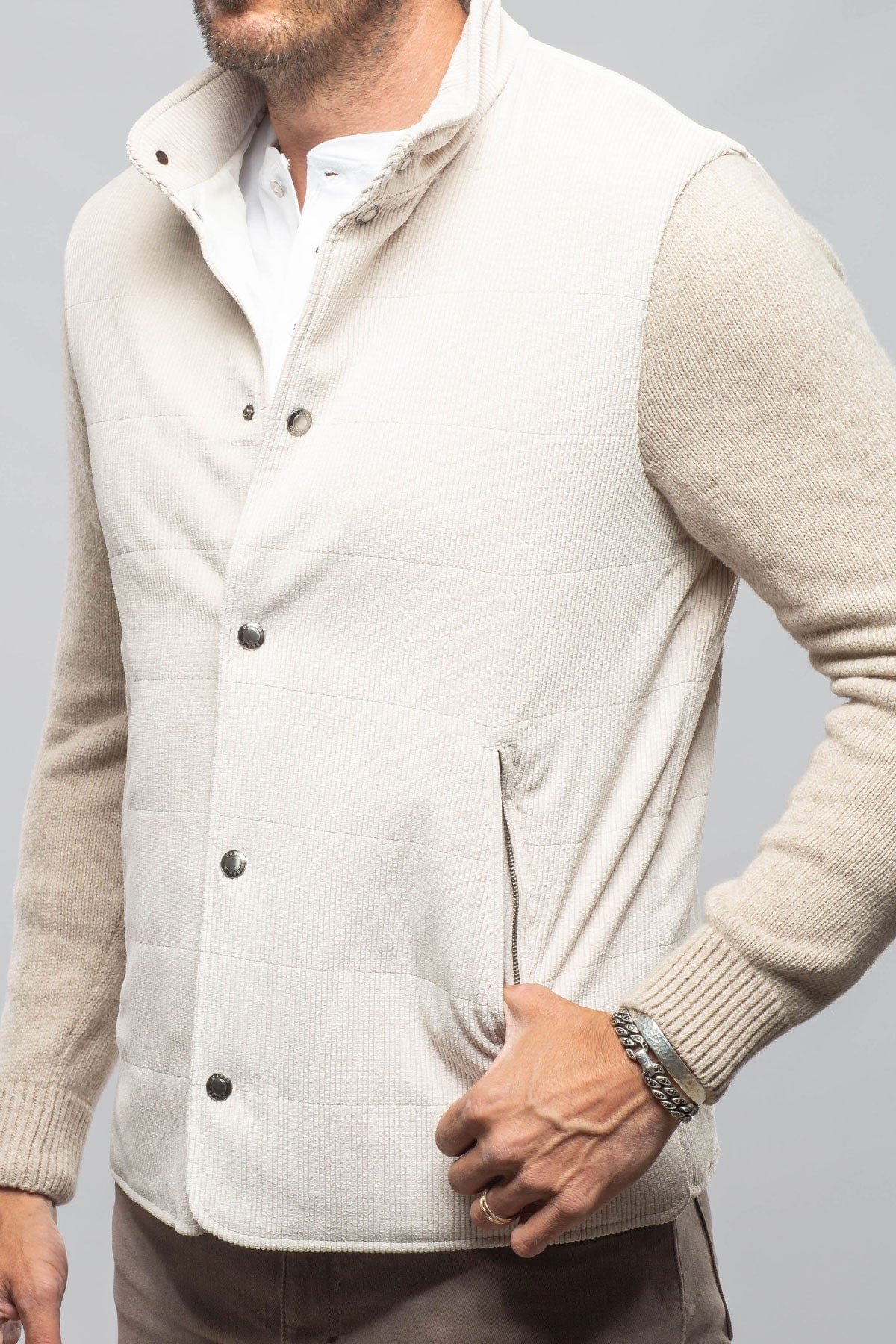 Cayuse Corduroy Jacket With Knit Sleeve In Cream - AXEL'S