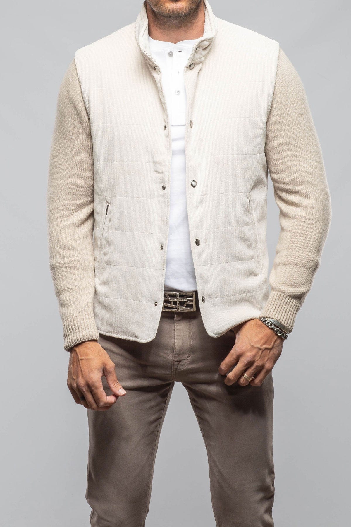 Cayuse Corduroy Jacket With Knit Sleeve In Cream - AXEL'S