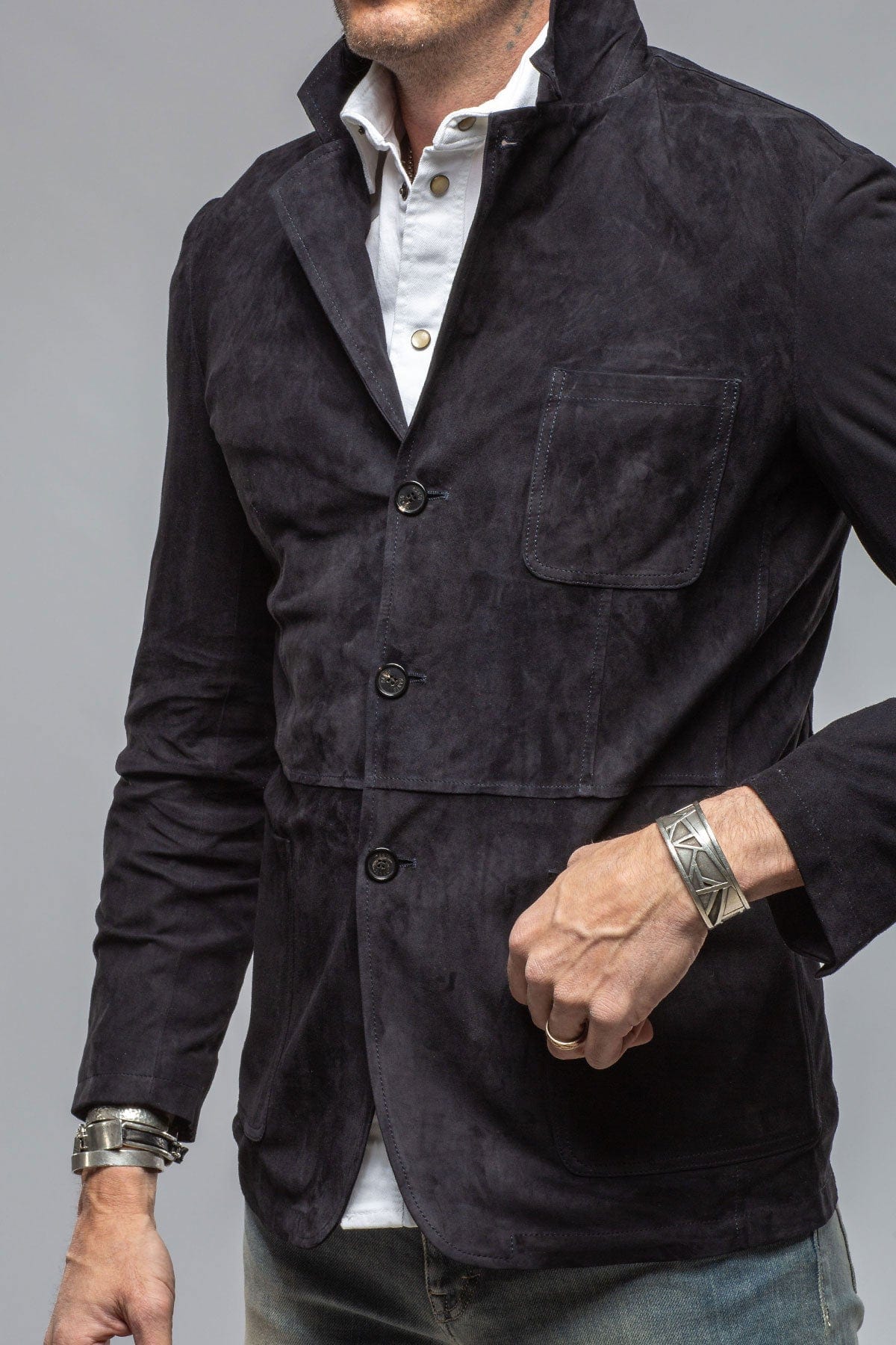 Manto Espolon Blazer In Navy Mens - Outerwear - Leather