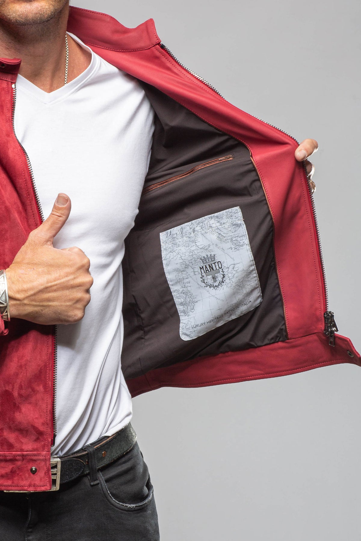 Manto McBride Moto Jacket In Burgundy Mens - Outerwear - Leather