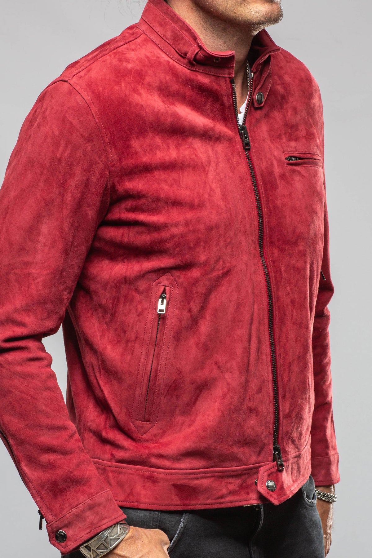 Manto McBride Moto Jacket In Burgundy Mens - Outerwear - Leather