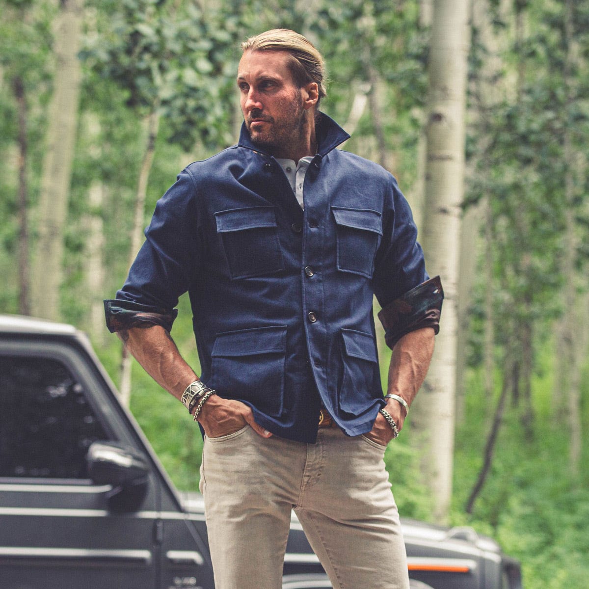 Olmeca Safari Jacket In Navy - AXEL'S