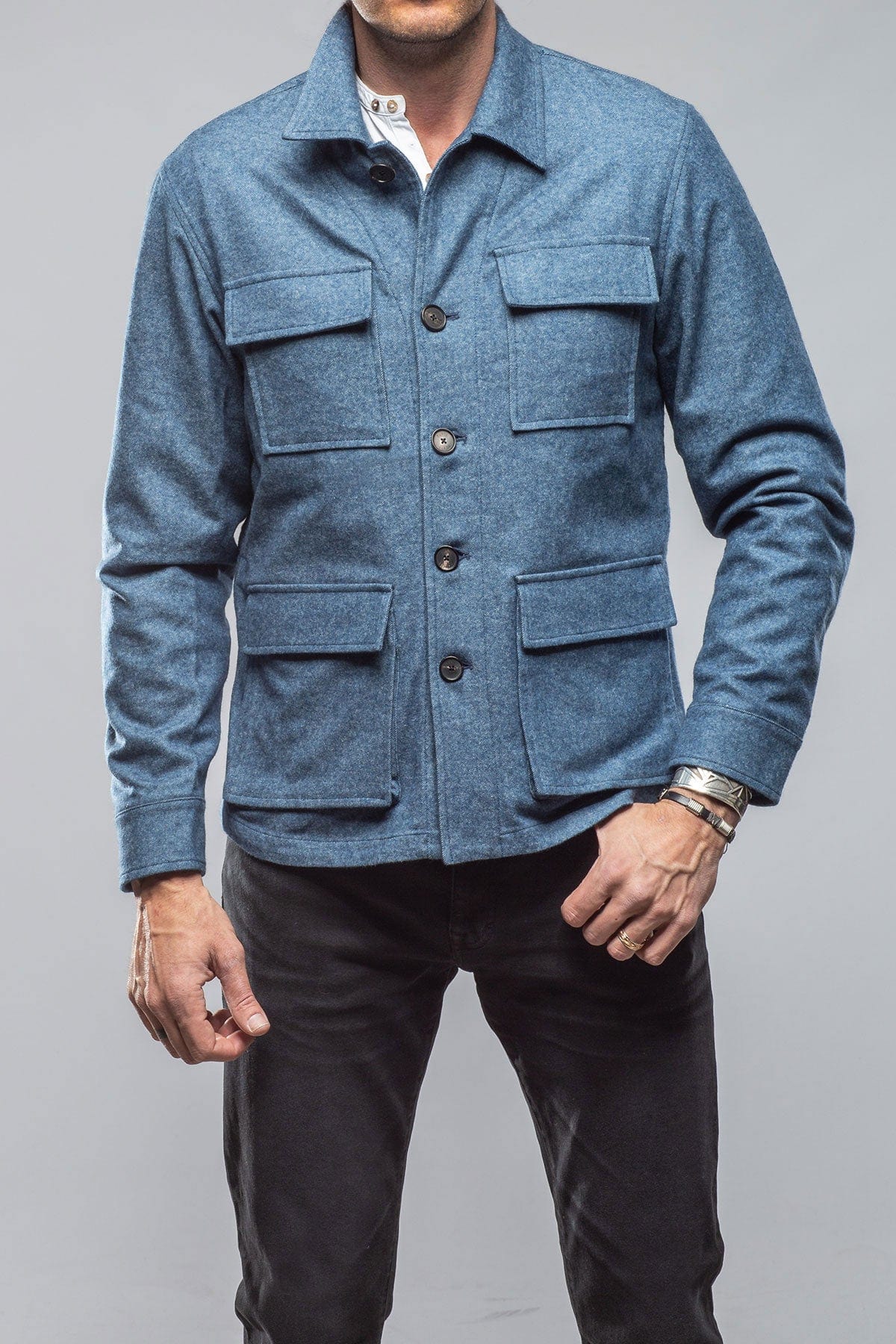 Santera Cashmere Field Jacket In Light Blue - AXEL'S