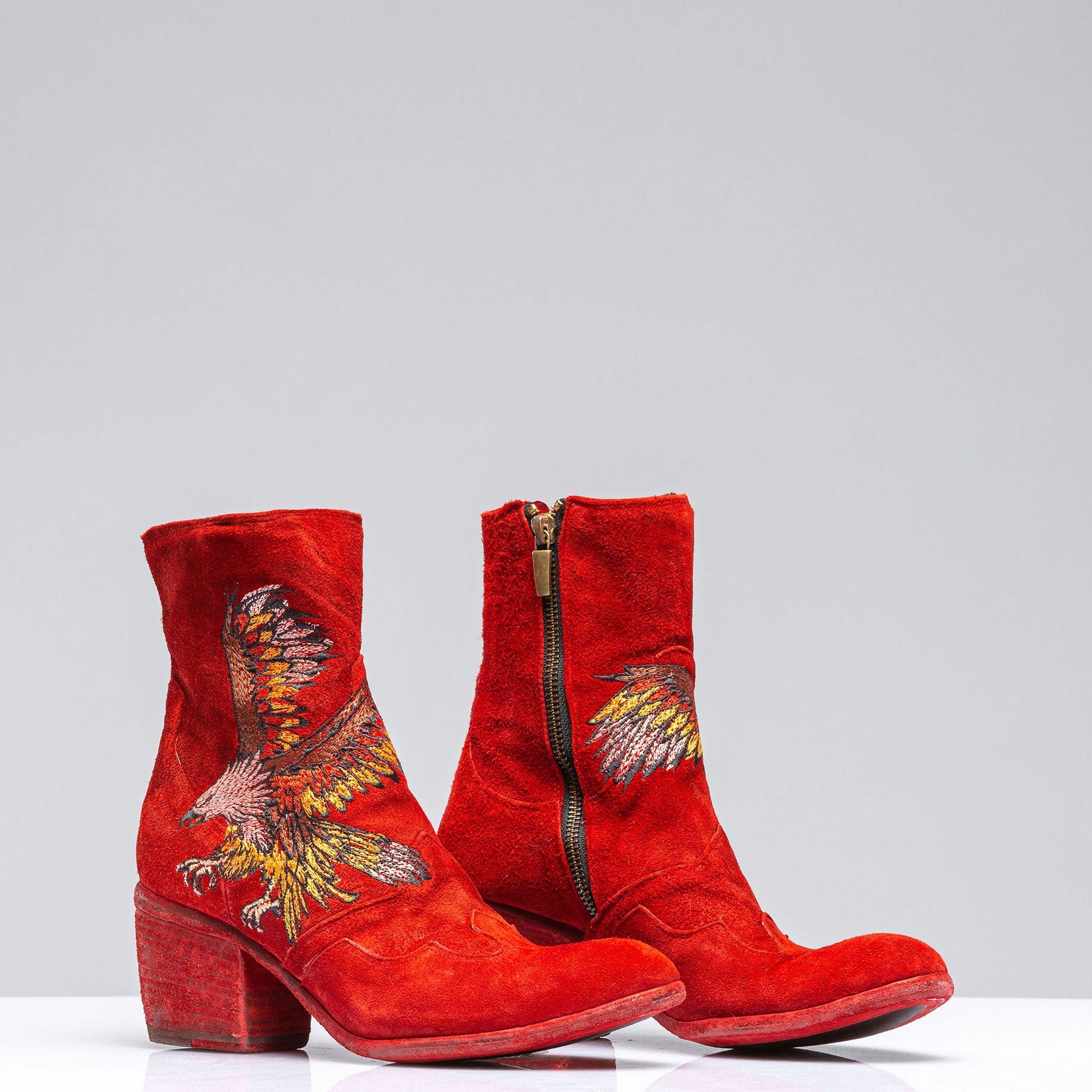 Eagle Embroidered Suede Boot In Rust - AXEL'S