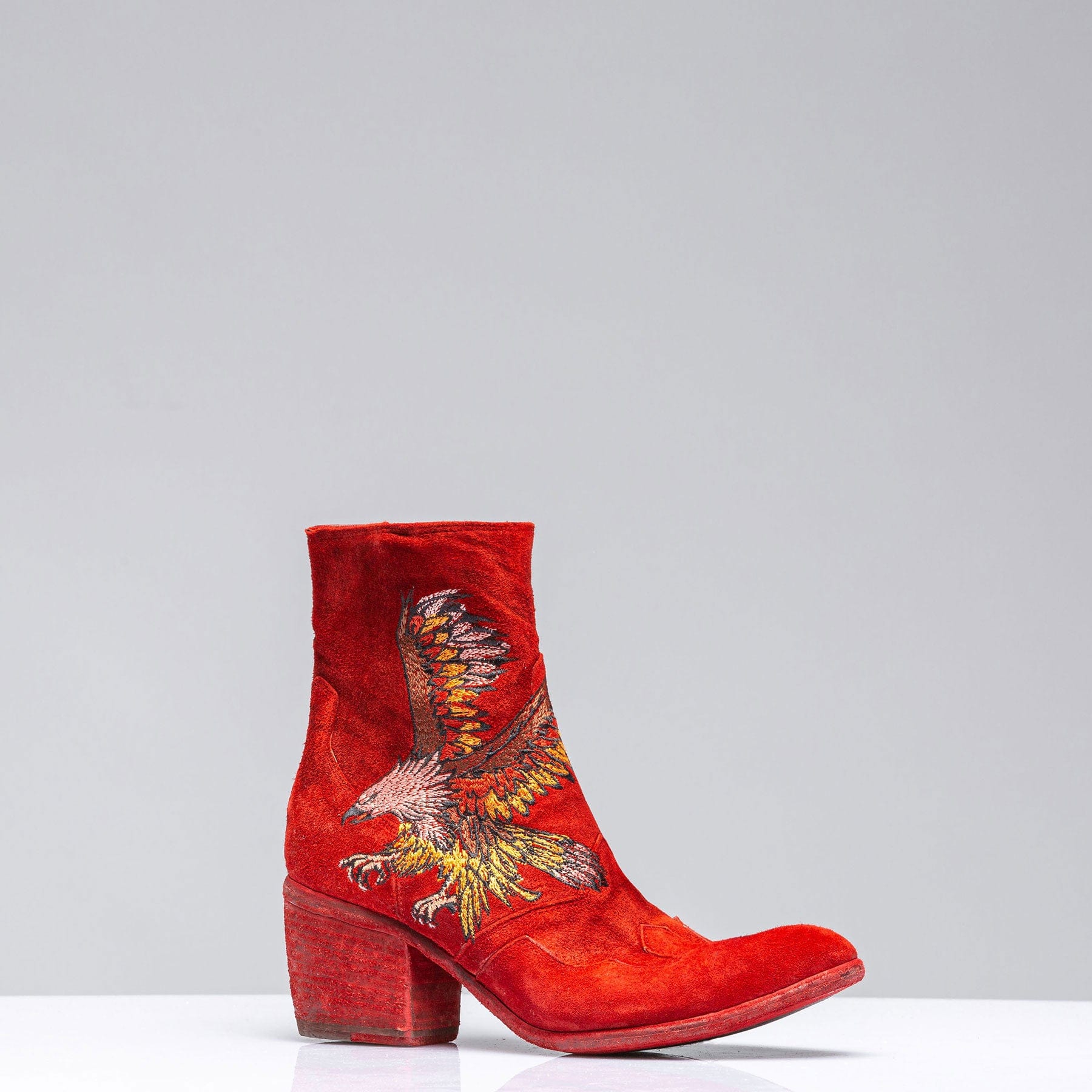 Eagle Embroidered Suede Boot In Rust - AXEL'S